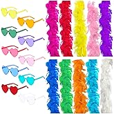 Merkaunis 20Pcs Colorful Feather Boas with Glasses Set,10Pcs 6.6ft Feather Boas Party Pack with 10Pcs Color Heart Rimless Sunglasses, for Crafts,for Women Dancing Party Favors