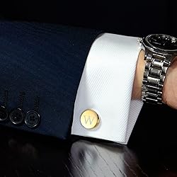 LOYALLOOK Gold Initial Cufflinks and Tie Clip Set