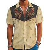 ABCPXY Men’s Hawaiian Shirt Western Style Button Down Vintage Symmetrical Print Short Sleeve Summer Beach Rodeo Party Clothes
