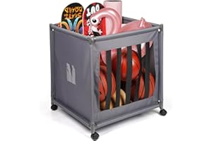 Exttlliy Rolling Sports Ball Storage Cart with Wheels Sports Lockable Ball Storage Locker with Elastic Straps for Garage Storage, Gym