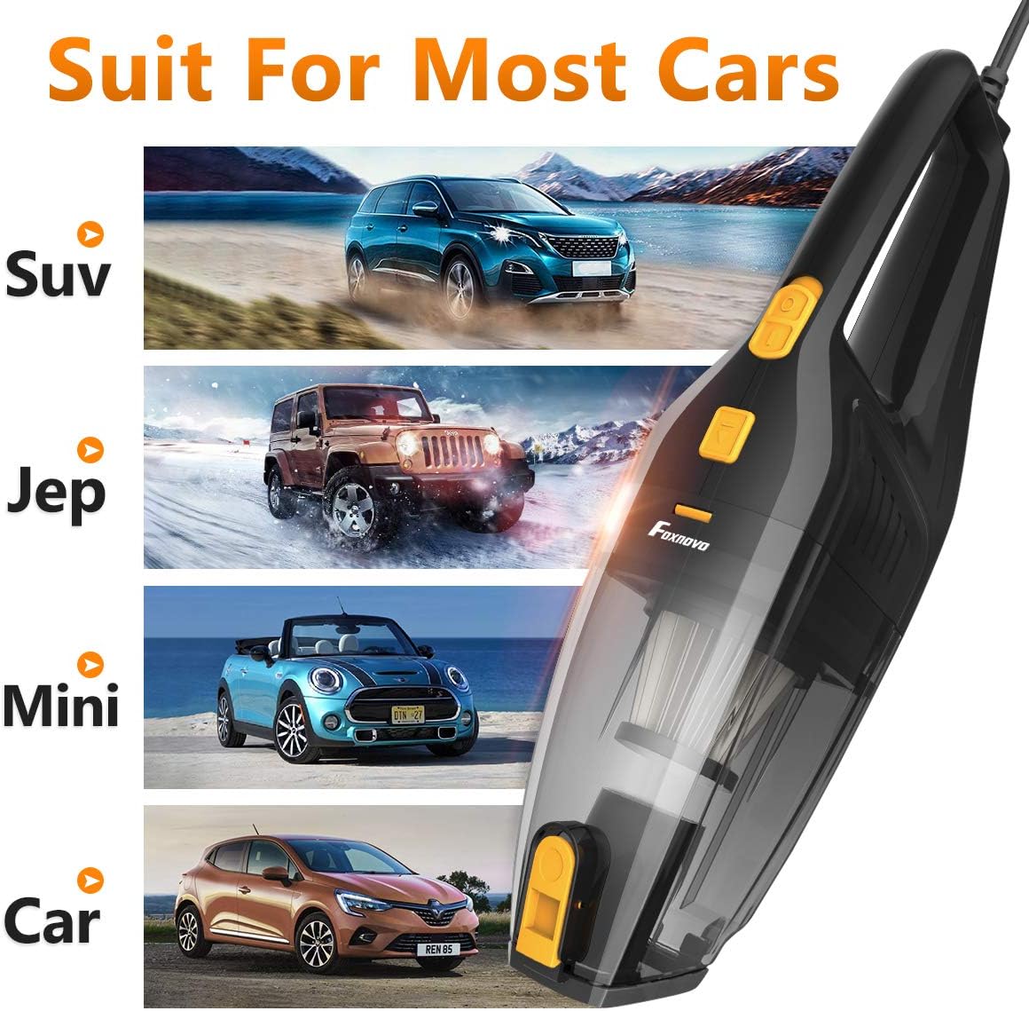 foxnovoFoxnovo 6th Gen Car Vacuum Cleaner High Power Suction, 2 HEPA