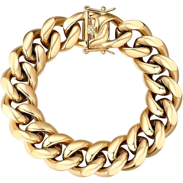 Men's Chunky Link Chain Bracelet - 316 Stainless Steel Gold Color Heavy Bangle Jewelry Gift - View #5