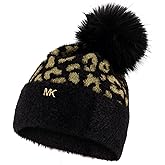 Michael Kors Womens Metallic Feather Leopard Cuff Hat