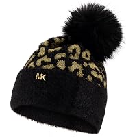 Michael Kors Black & Gold Soft Metallic Leopard Print Logo Hat/Beanie OS NWT NWT New Michael Kors Black and Gold Metallic Leopard Print  main image 4