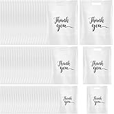 MAQUITA 300 Pcs White Thank You Merchandise Bags with Die Cut Handles Plastic Shopping Reusable Retail Thank You Gift Bags 3 Sizes for Small Business Goodie Trade Boutique Clothes Party Favors