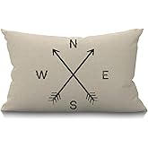 Smooffly 12x20 Inches Pillow Cover Rustic Farmhouse Decor Arrows Pillowcases Cotton Linen North South East West Arrows Throw Pillow Case Cushion Cover for Sofa Couch Bedroom