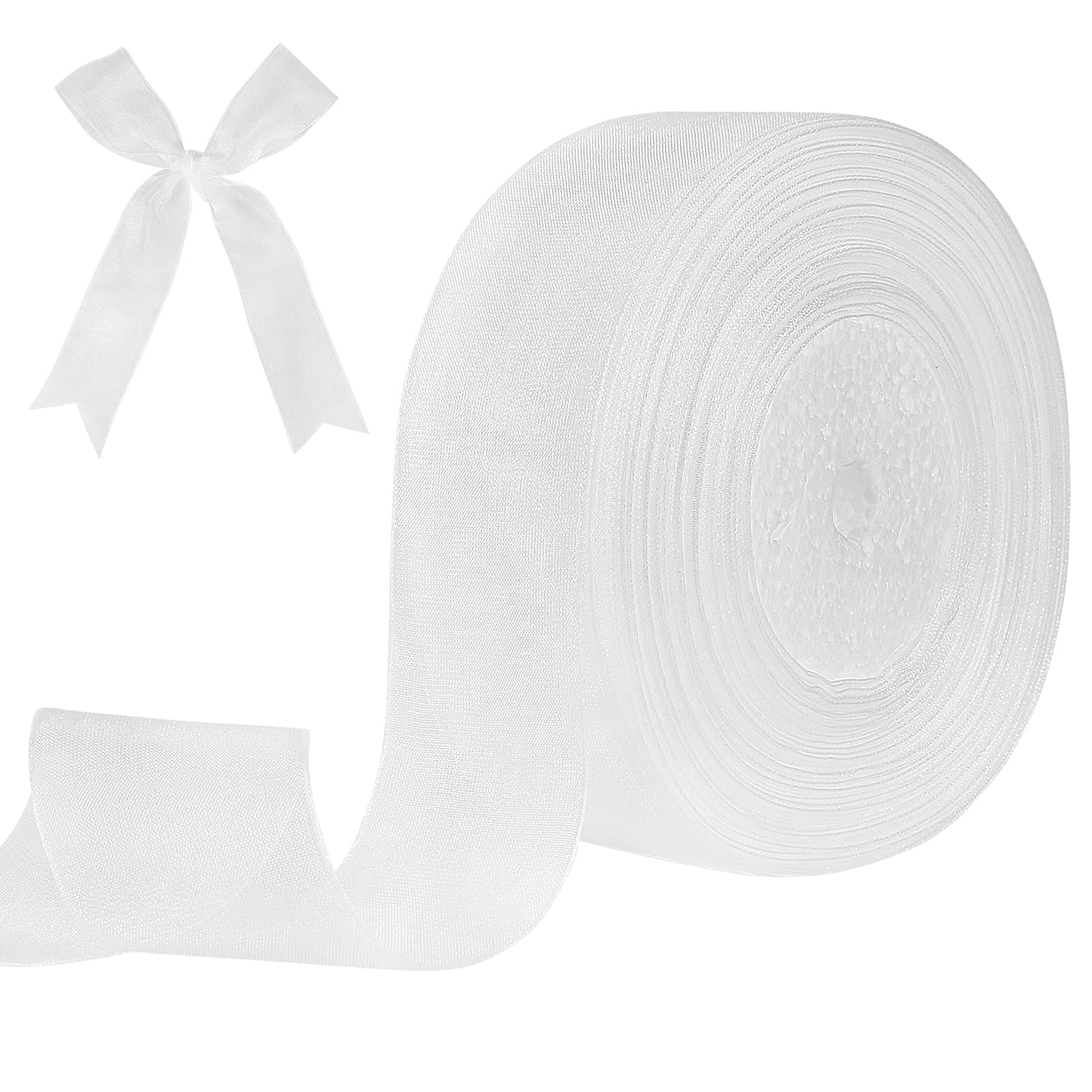 tenn well White Chiffon Ribbon 40mm, 45 Meters Double Faced Soft Chiffon Ribbon for Gift Wrapping, Crafting, Hair Bows, Wedding Party and Christmas Tree
