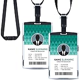 Badge Holder with Adjustable Lanyard, ID Card Holder Hard Plastic ID Badge Holder Heavy Duty, KMEOSCH 2 Vertical ID Card Name Badge Holders (Black, Top Load)