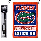 College Flags & Banners Co. Florida Gators 3 Time and 2025 Basketball National Champions Garden Flag with Pole Stand Holder