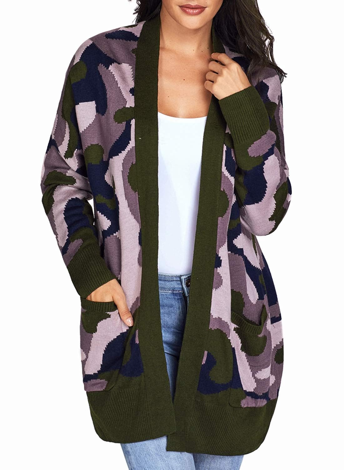 camo cardigan sweater womens
