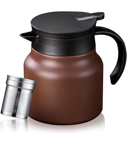 Carafe Thermos 1L Avec Infuseur à Thé - Acier Inoxydable, Poignée En Bois, Maintien Chaud/Froid, Design Rétro