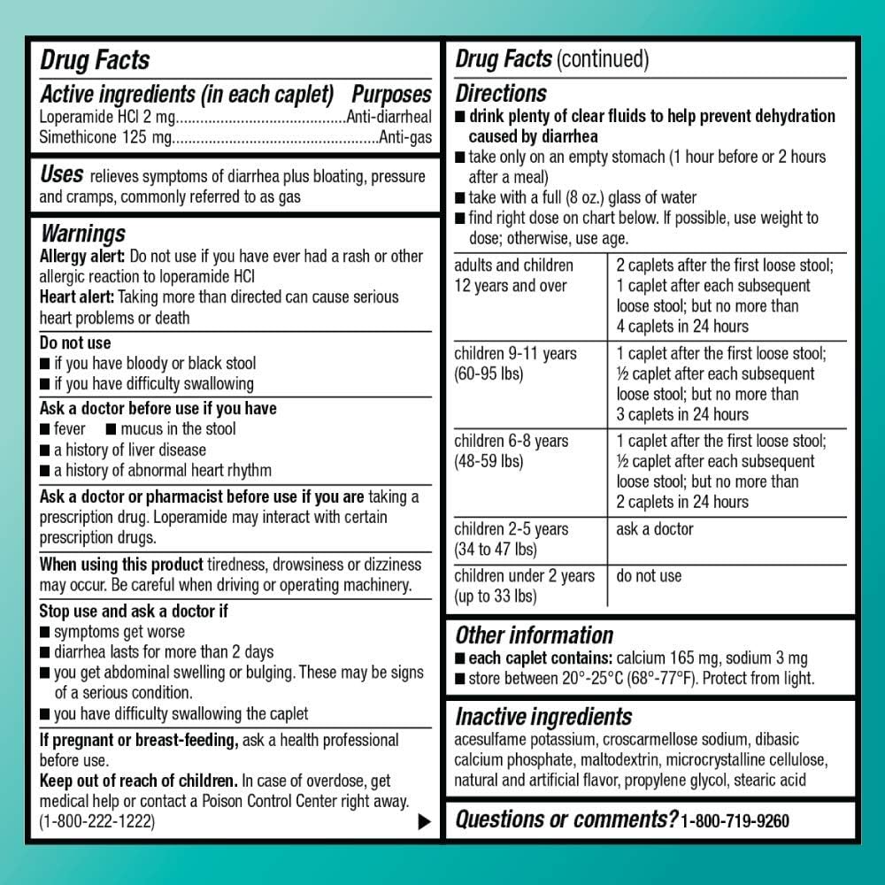  Basic Care Loperamide Hydrochloride and Simethicone Tablets, 2 mg/125 mg, Anti-Diarrheal and Anti-Gas, 24 Count: Health & Personal Care