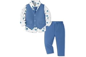 SANMIO Boy Suit Toddler Boys Formal Dress Outfit Shirt+Printed Tie+Vest+Pants Baby Tuxedo Boys Wedding Clothes