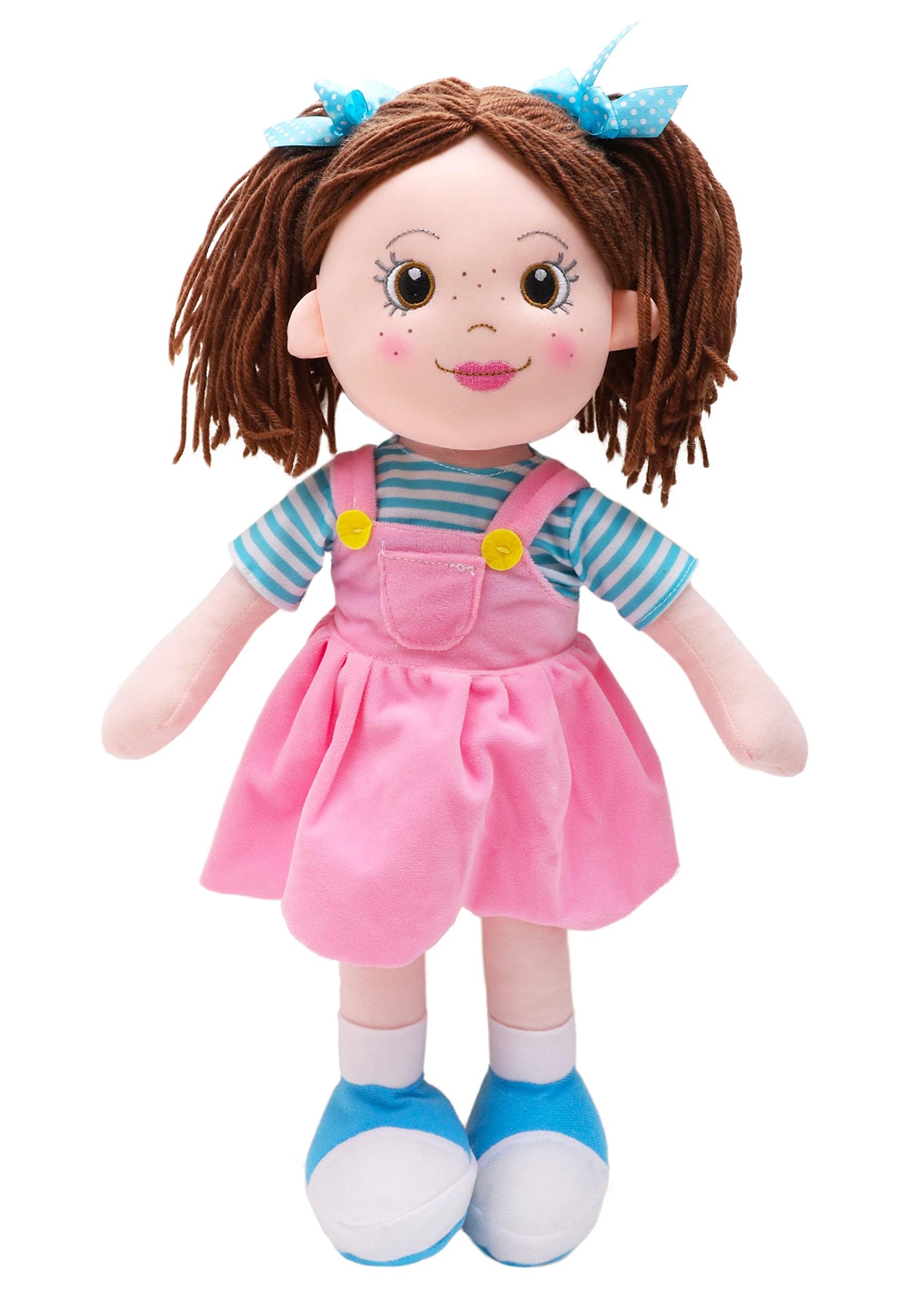 Toyland® 45cm Plush Ragdoll in Pink Pinafore Dress - Kids Soft Toy Dolls - Age 18m +