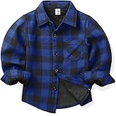 OCHENTA Boys Lined Flannel Shirt Plaid Shacket Long Sleeve Warm Top Jacket
