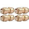 SharkBite 1/2 Inch Coupling, Pack of 4, Push to Connect Brass Plumbing Fitting, PEX Pipe, Copper, CPVC, PE-RT, HDPE, U008LFA4