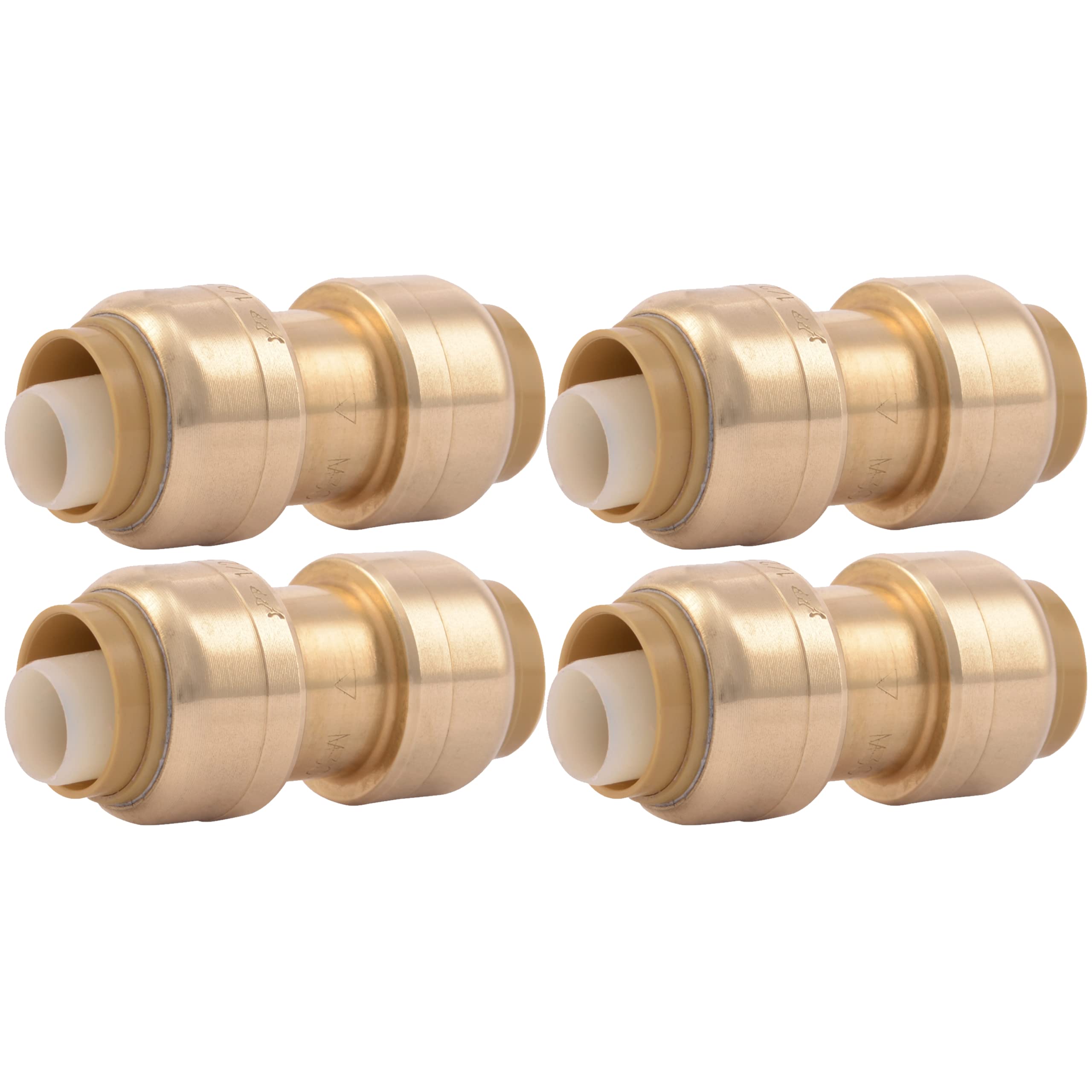 SharkBite U008LFA4 Tube Coupling, 1/2 in, Push-to-Connect, Psi, Dzr Lead Free, 200 Deg F, 1/2 inch, 4 Count, Brass