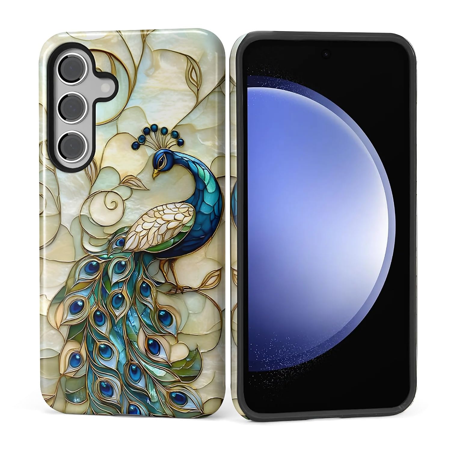 artslion for Samsung Galaxy S23 FE Case for Women Girl Men Boy, Shockproof Soft Silicone & Hard PC Shell Protective Case for Samsung Galaxy S23 FE - Shell Peacock
