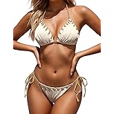 Zojuyozio Women Two Piece Bikini Swimsuit Color Block Bathing Suits Halter Triangle String Bikini Sets