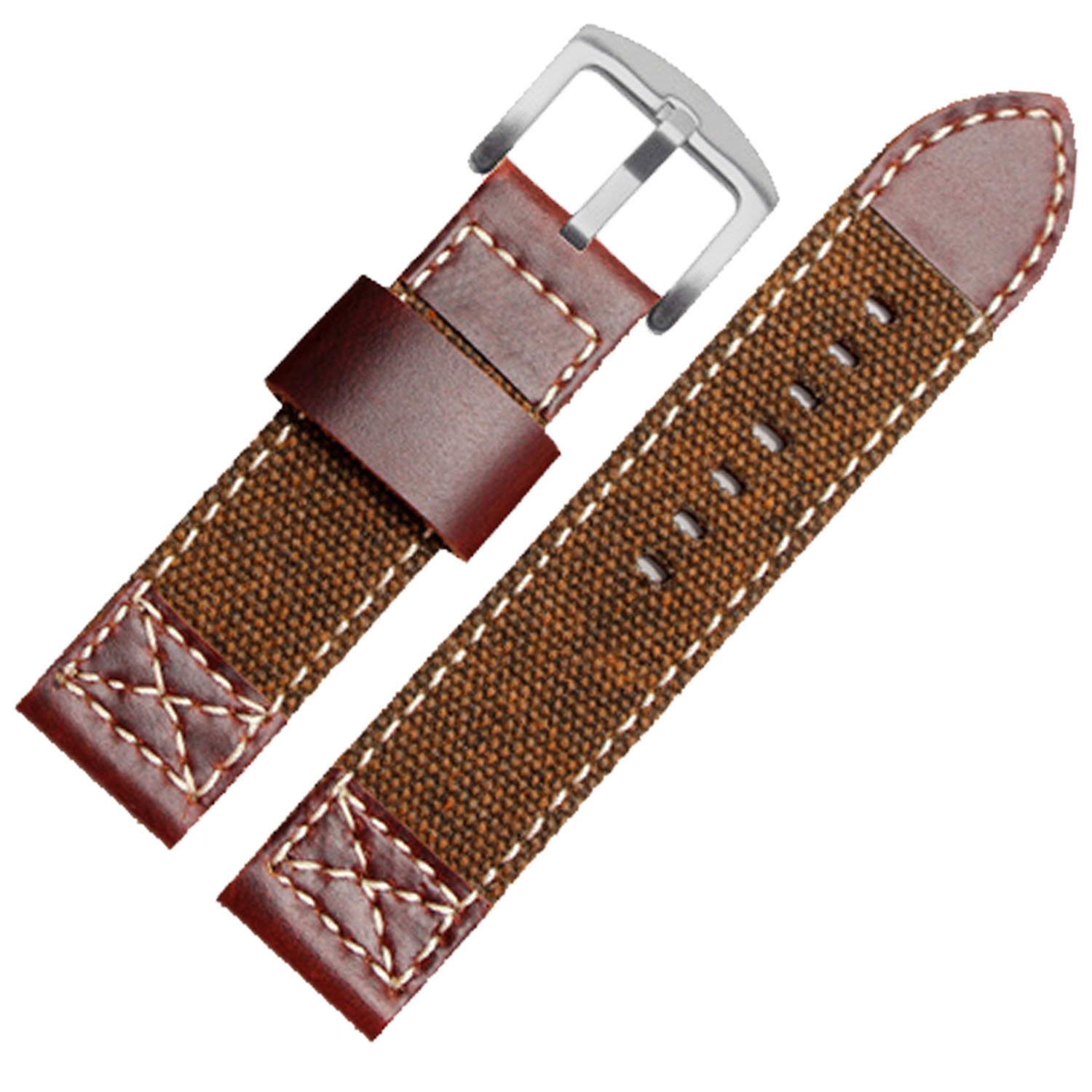 本店は Mm 22 Mmブラウンファブリックキャンバスブラウン本革military時計ストラップバンドバックル 22mm ブラウン 22mm B0768j8gx7 Studioweb Com