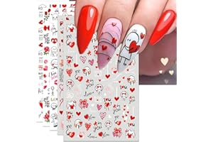 IDDFEVE Valentine's Day Nail Art Stickers - Cute Cartoon Bear Nail Decals, Self-Adhesive Sexy Heart Kiss Love for DIY 3D Nail Supplies Decoration (6 Sheets)