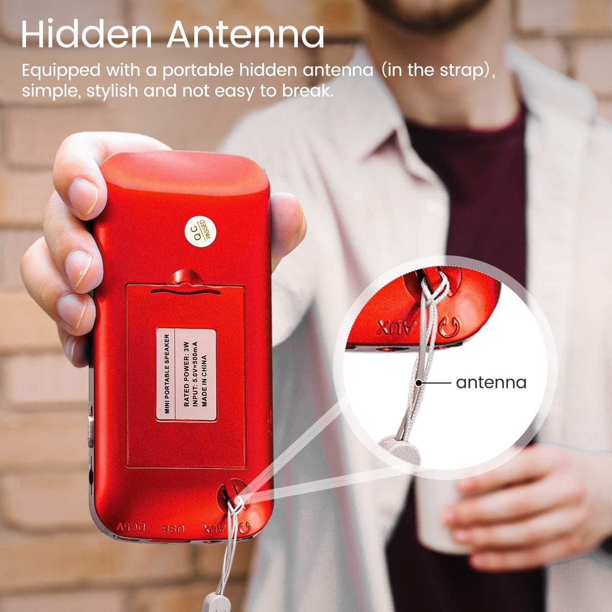 PRUNUS J-189 Small Portable Radio AM FM Bluetooth Radio - Dual Speakers Heavy Bass, LED Flashlight, Pocket Size, TF Card USB AUX MP3 Player, Rechargeable Battery Operated, by PRUNUS(Red): Home Audio & Theater