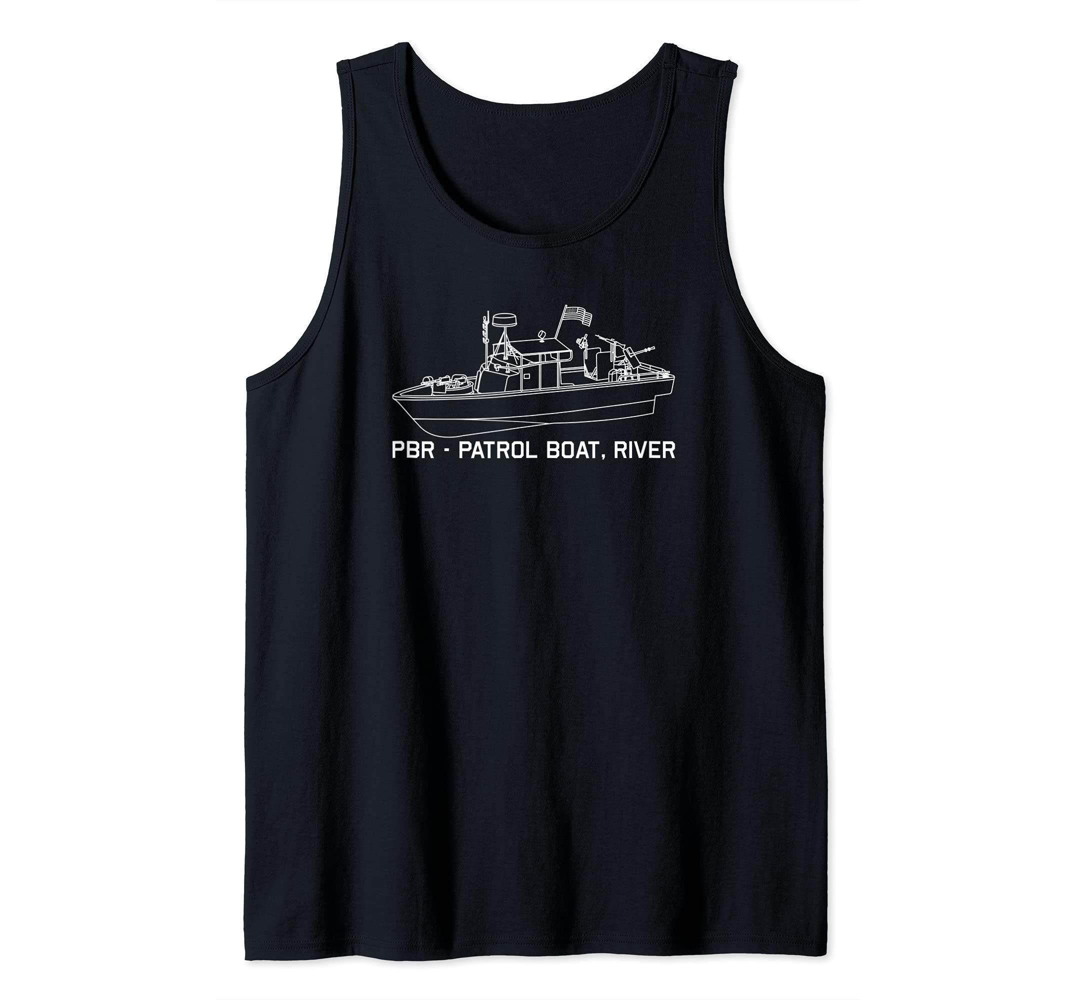 Patrol Boat River PBR Vietnam War Blueprint Diagram USA Flag Tank Top