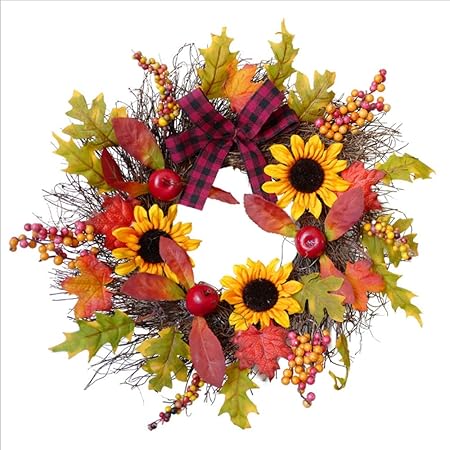Artificial Door Hanging Wreath 45cm Autumn Front Door Wreaths Natural Modern Decorative Flowers Garland For Home Kitchen Wedding Festive Amazon Co Uk Kitchen Home