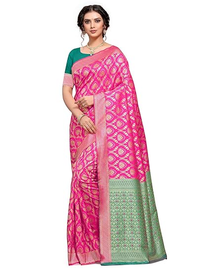 Shiv Textiles Womans Banarasi Silk Saree With Blouse.