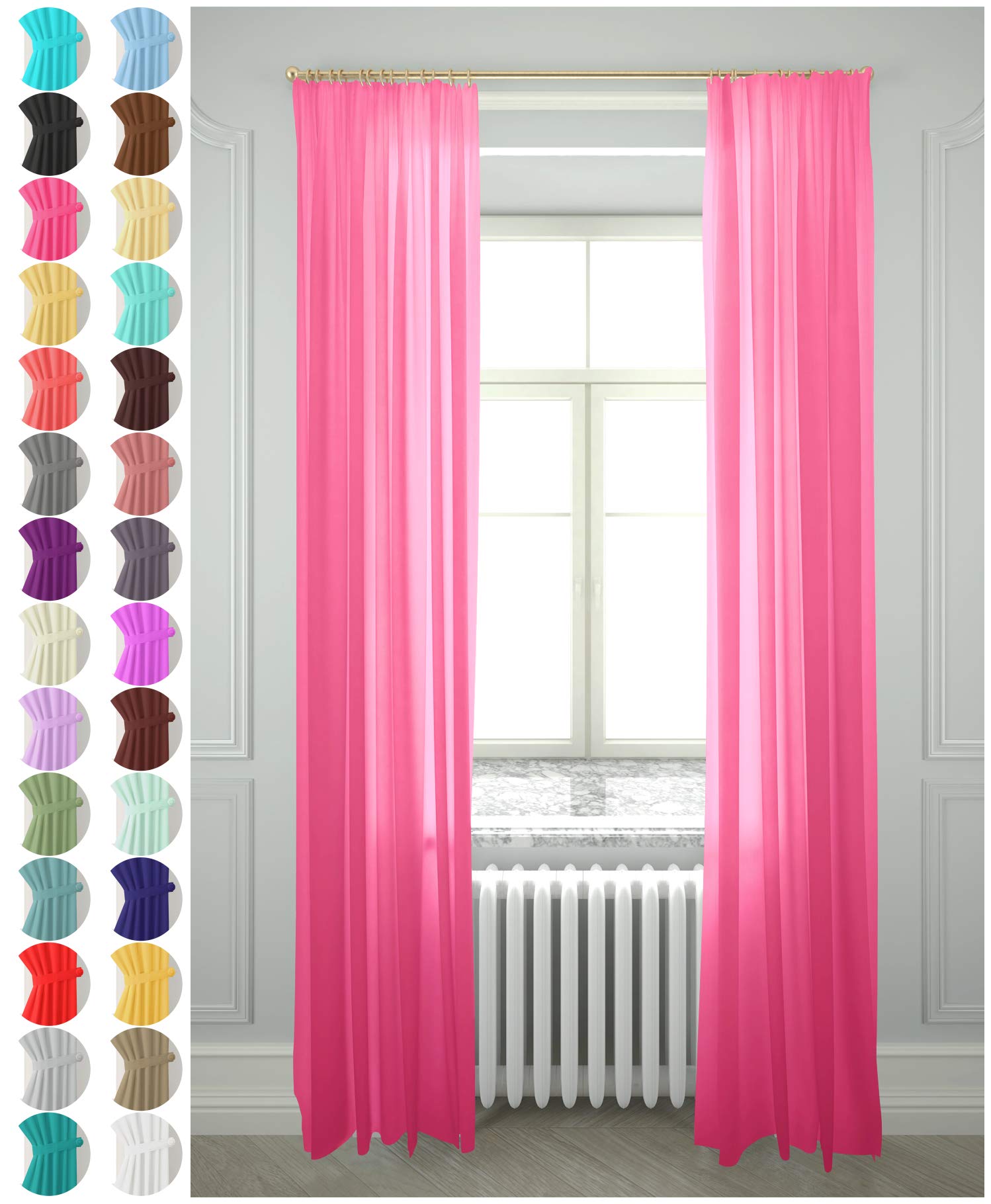Megachest gathering tape voile curtain(Bubblegum Pink W 56" x L 81" (2 Panels)