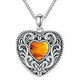MILKYX Heart Genuine Amber Flower Pendant Necklace 925 Sterling Silver Healing Natural Gemstone Jewelry for Women Amber Lover