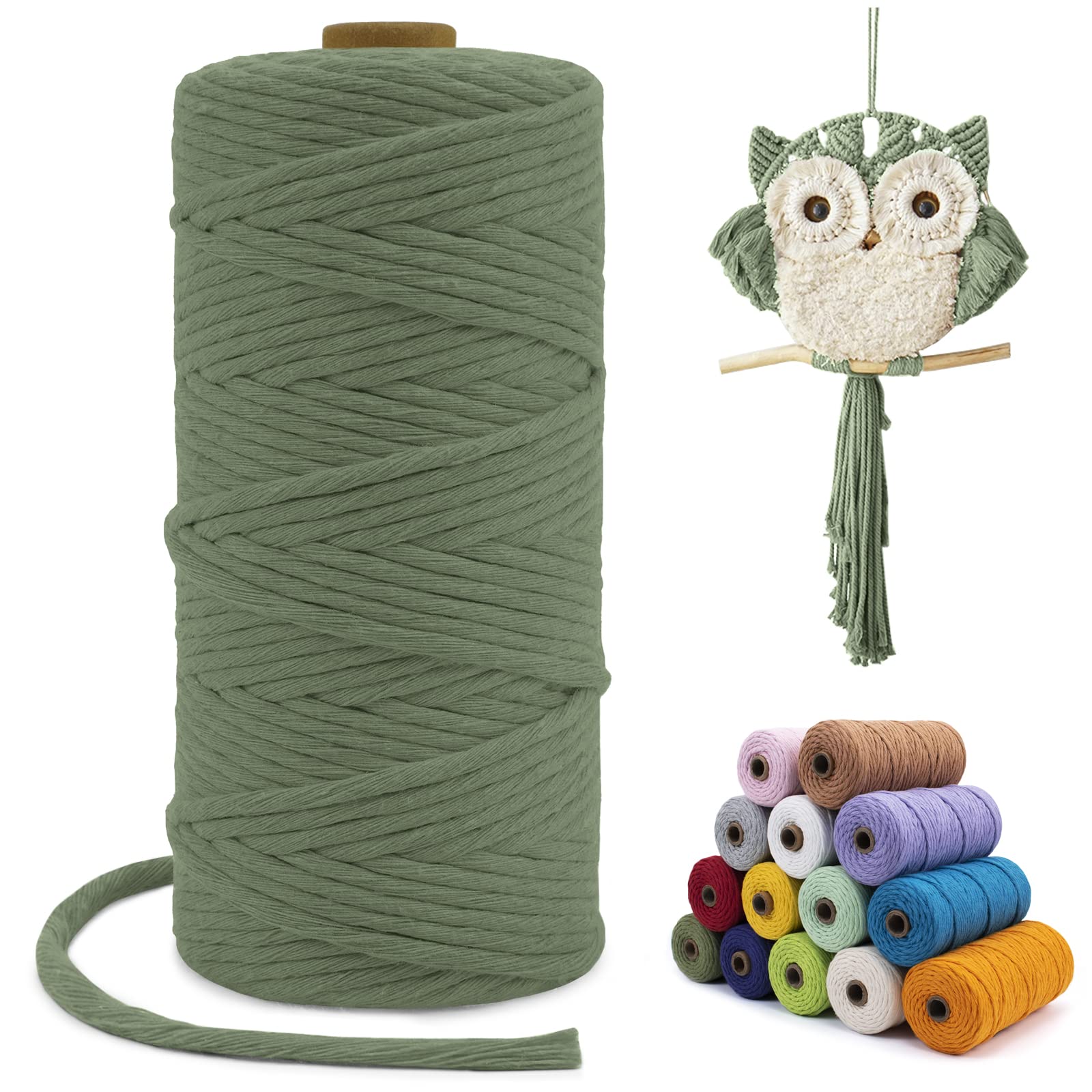 LEREATI Macrame Cord 3mm x 100m, Single Strand Thick Macrame Rope Yarn Natural Cotton Cord, Craft Macrame String for Plant Hanger, Wall Hanging, Knitting, DIY, Home Decorations (Army Green) — image 1