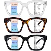 HIYANJN Progressive Reading Glasses For Women Men Oversized Oprah Style Blue Light Multifocal Readers(2x)