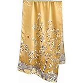 100% Mulberry Silk Scarfs for Women Floral Print Satin Long Scarf for Headscarf Hair Wraps Shawl with Gift Packed
