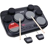 Pyle Electronic Tabletop Drum Pad Set - Compact Portable Drum Kit w/ 8 Touch Sensitive Drum Pads and Pedals, 600 Sounds, USB &amp; Headphone Outputs, MIDI/AUX Inputs - 80 Preloaded Kits (Black)