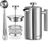 VonShef 3 Cup Cafetiere Stainless Steel 350ml Double Walled French Press