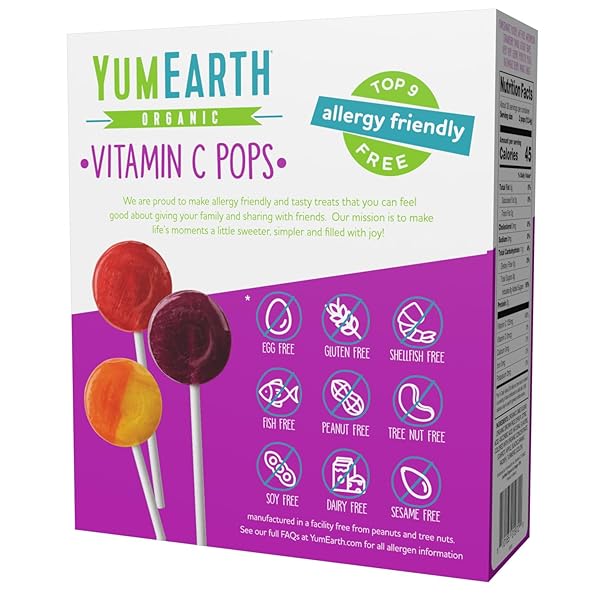 YUMEARTH ORGANIC VITAMIN C POPS VARIETY PACK, 60 FRUIT FLAVORED FAVORITES LOLLIPOPS, ALLERGY FRIENDLY, GLUTEN FREE, NON-GMO, VEGAN, NO ARTIFICIAL DYES