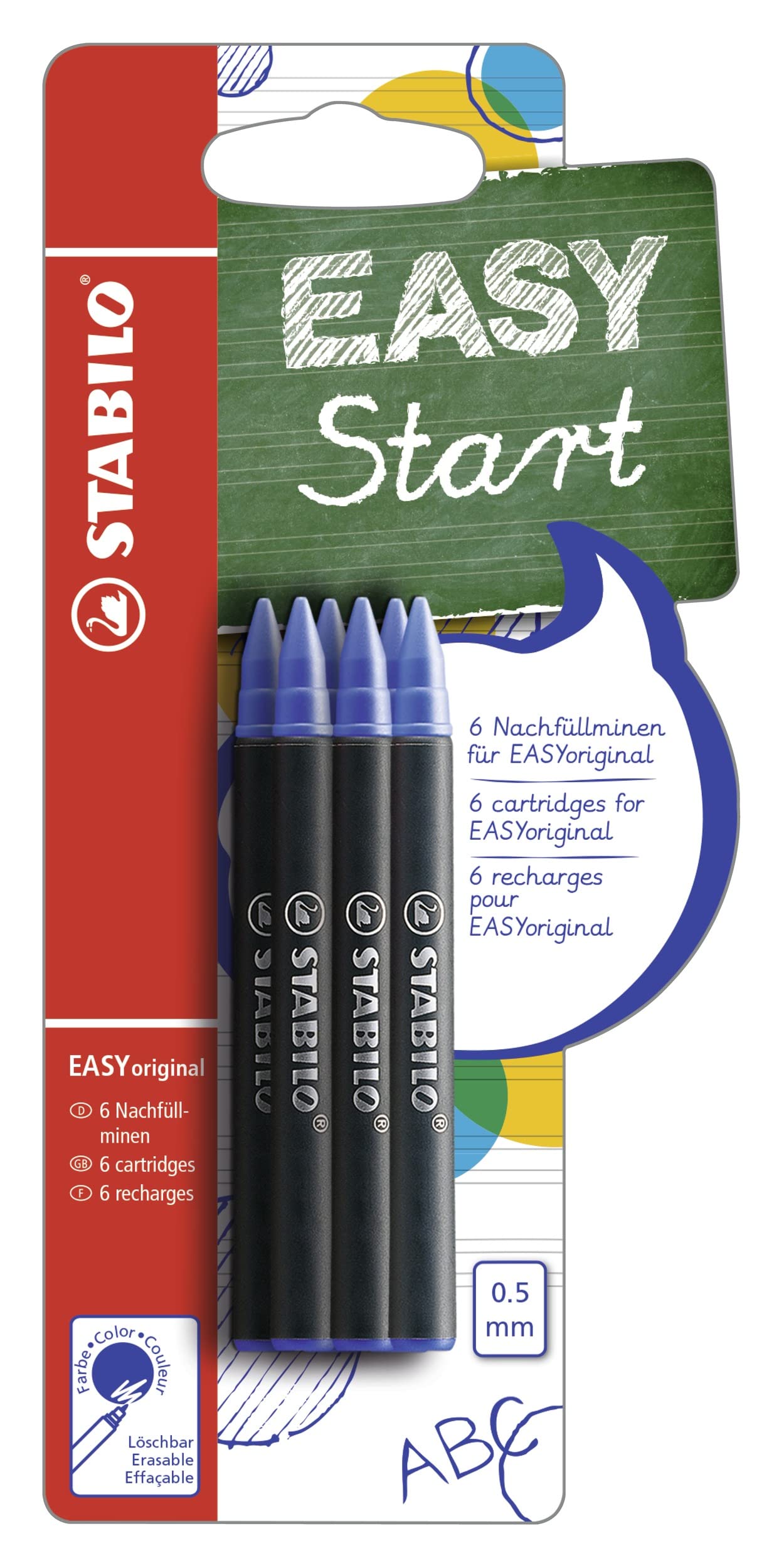 STABILO EASYoriginal Ergonomic Rollerball Refill - Pack of 6 - Blue