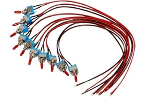 DONJON VONVOFF Toggle Switch,ON/Off SPST with Pre-soldered Wires,3v/5v/12v/24v/72v/110v/220v/240v/ Mini Toggle Switches for car,Truck, Light,Test Machine,Industrial Equipment.3 Pins 2 Positions (10pcs+Wire)