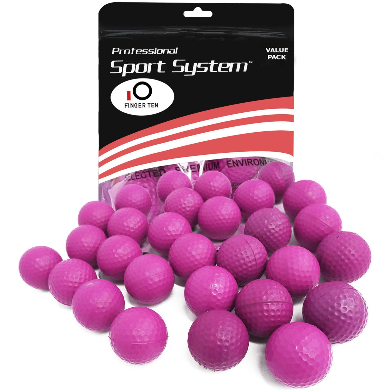 FINGER TEN Golf Practice Balls Elastic Foam Soft Value 12/24 Pcs, Golf Training Ball Spone Dimpled Exercise Balls for Golf Swing Training Aids Home Office Indoor Outdoor Backyard (Pink, 24 Pack)