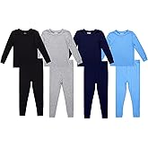 Mon Petit Boys Pajama Set - 8 Piece Crewneck Rib Knit Long Sleeve Sleep Shirt and Pajama Pants PJs for Boys (12M-7)