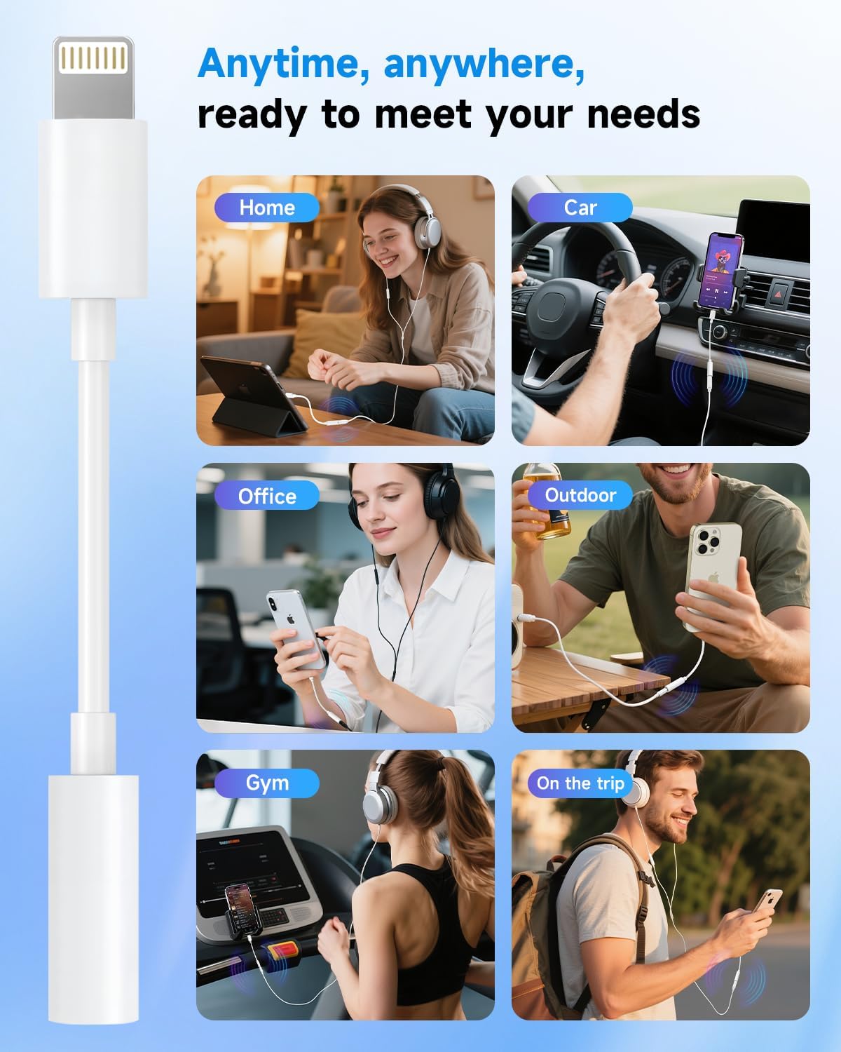 Apple MFi Certified Lightning to 3.5mm Headphone Jack Adapter -Premium Audio Quality & DAC Chip for Music Listening Car, Gym, Home Office, Compatible with iPhone 14/13/12/11/X/8/7 2Pack (White)