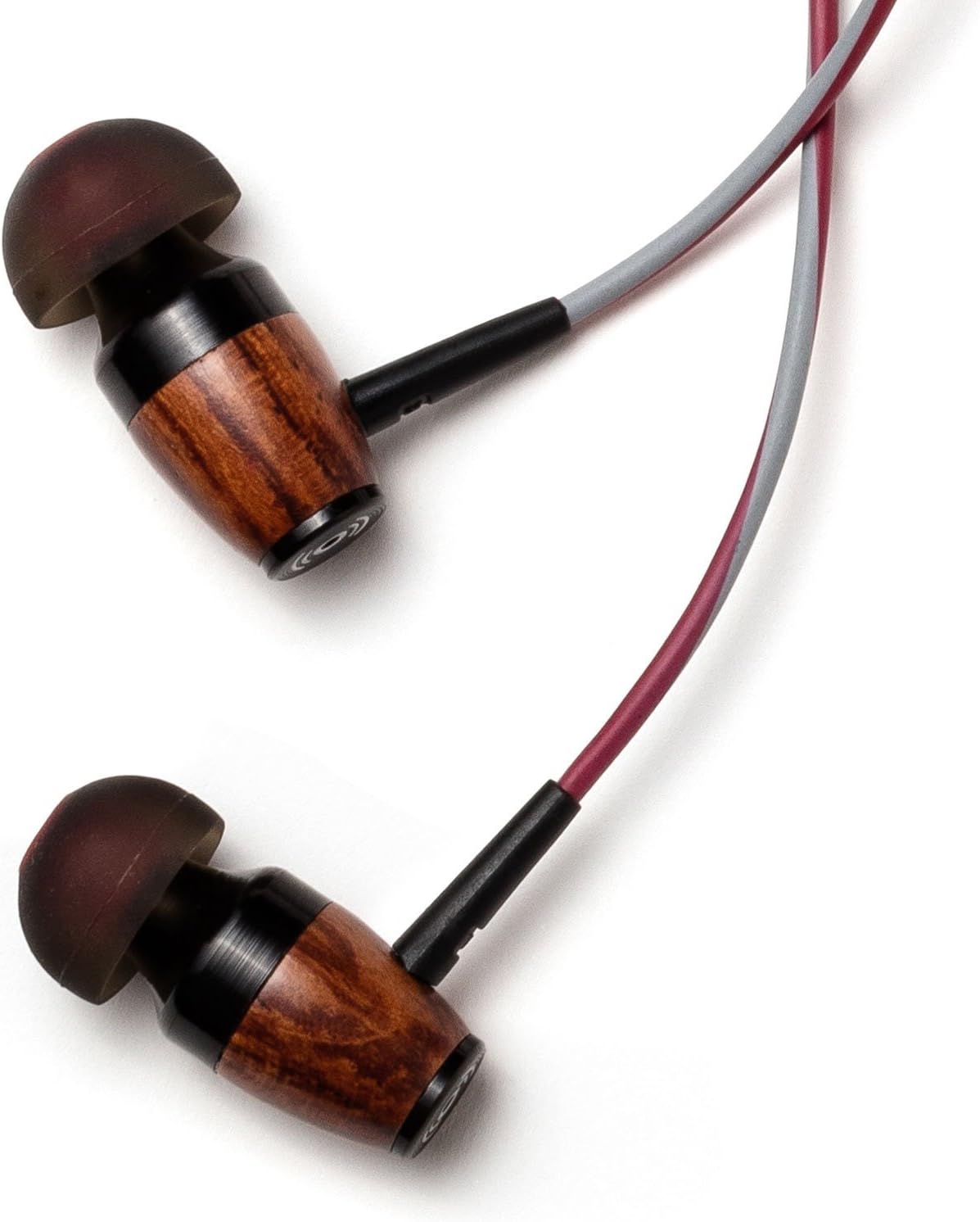Symphonized drm red gray DRM Premium Genuine Wood In-ear Noise-isolating Headphones with Mic, Red/Gray