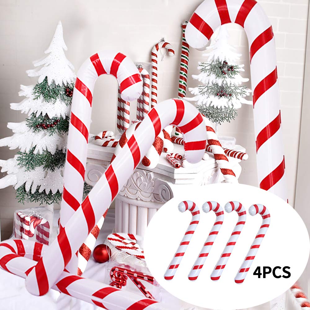 Homo Trends 4Pcs 90CM/35.4 Inch Inflatable Candy Canes Novelty Giant Candy Cane Stick Inflatable for Christmas Decoration