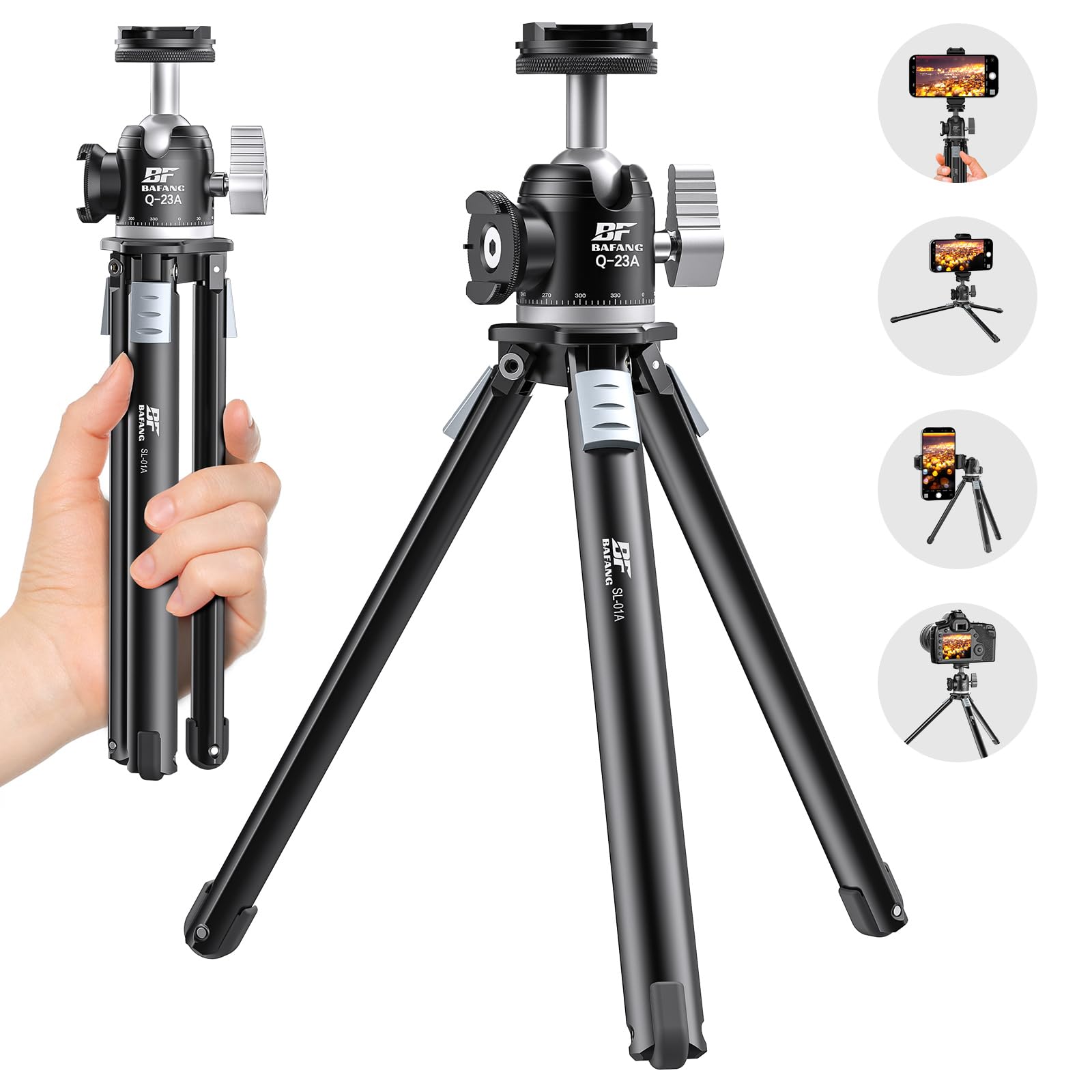 BF BAFANG Mini Tripod for Camera, Tripod with 360° Ball Head Aluminium Alloy and 1/4 Inch Screw, Portable Travel Tripod for DSLR Camera Video Camcorder, Maximum Load 1 kg, Black