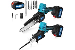 Poudee Power Tool Combo Kit 2 In 1, Mini Chainsaw, Brushless Cordless Electric Chain Saw with Battery and Charger, Reciprocating saw with Variable Speed Trigger, Sawzall, Every Homeowner Needs