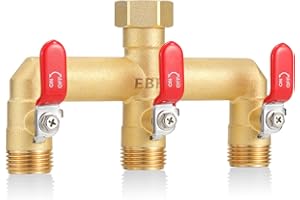 EBH Garden Hose Splitter, 3-Way High Flow Heavy Duty Brass Outdoor Hose Manifold with Long Handles Full Flow Faucet Adapter- 3/4” GHT(RED)