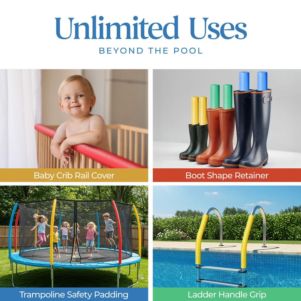 Play22 Pool Noodles Foam - Soft Large Rainbow Foam Noodle Tube, 6 Colors Bulk Swim Noodles, Multi-Purpose, Pool Toy, Floating Training Device, Exercise Aid, Craft Projects