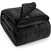Wemore Sherpa Fleece Weighted Blanket for Adult 15 lbs Dual Sided Cozy Fluffy Heavy Blanket,Ultra Fuzzy Throw Blanket with Soft Plush Flannel Top,60 x 80 inches Black on Both Sides