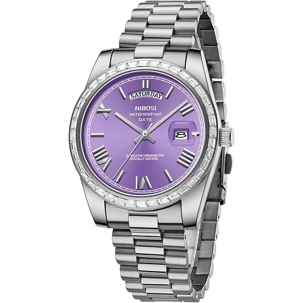 Sharp Purple Dial Date Indicator Silver Tone Round Case Linkn Band Quartz Watch Wristwatch Purple Band Silver Tone Round Face Stylish | eBay main image 4